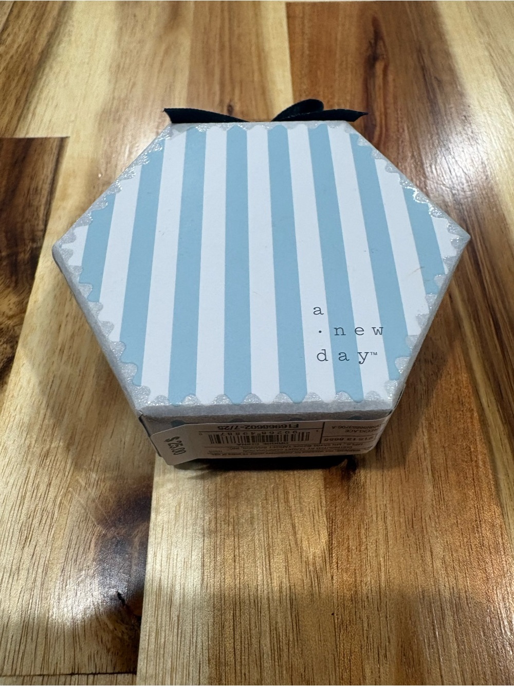 a new day Light Blue & White Striped Hexagon Gift Box letter "A"